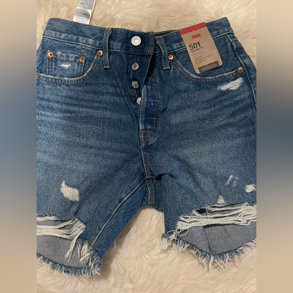 Levi's Blue Distressed Denim Shorts